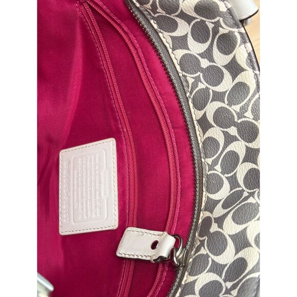 COACH HERITAGE STRIPE Bias Gray Pink White Signature PVC Chelsea Tote F15137 - Picture 5 of 13